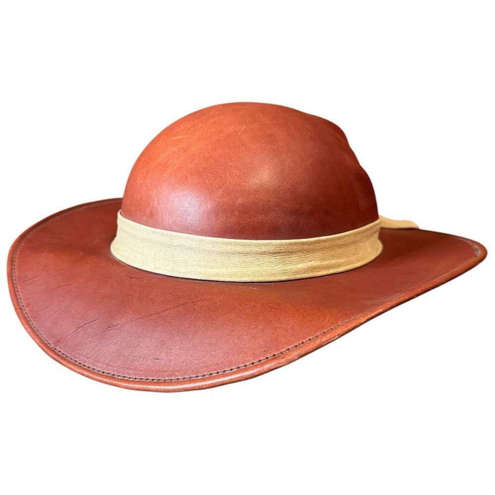 VTG Handcrafted Mark O’Carrigan Hat Womens Cognac Genuine Leather Sz 56cm (US 7)